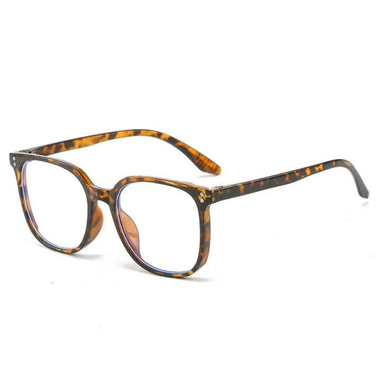 Full-frame trendy blue light blocking glasses with a transparent blue square frame and clear lenses. - Image 5