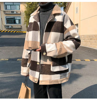 Abrigo Cuadrille Suelto Estilo Hong Kong para Jóvenes - Lana Otoño Invierno - Image 11