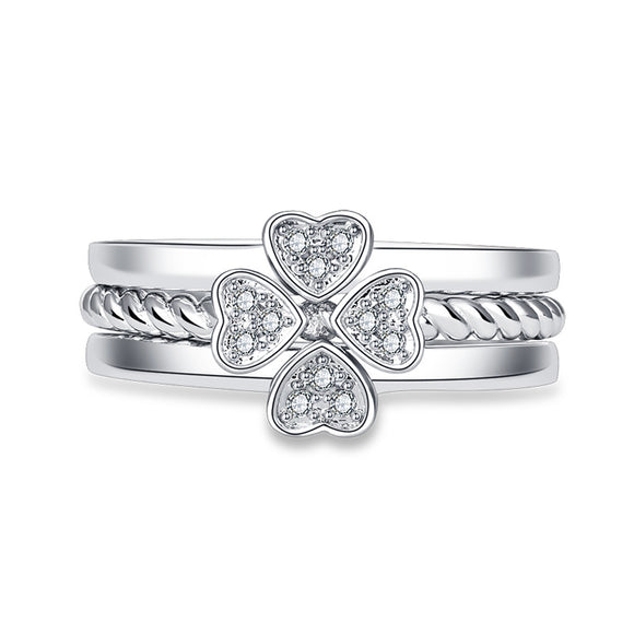 Anillo Trébol de Cuatro Hojas 3 en 1 para Mujer - Ajustable y Versátil