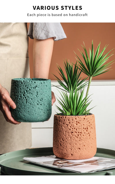 Maceta de Cemento Nórdico con Bandeja - Diseño Volcánico Transpirable para Plantas - Image 20