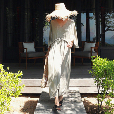 Vestido Camiseta Modal Cuello V con Falda Larga y Mangas Murciélago - Image 10