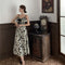 Falda Larga Estilo Hepburn con Estampado Floral y Detalle Cruzado