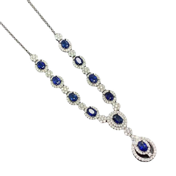 Collar de Zafiro de Sri Lanka Natural con Incrustación de Plata 925