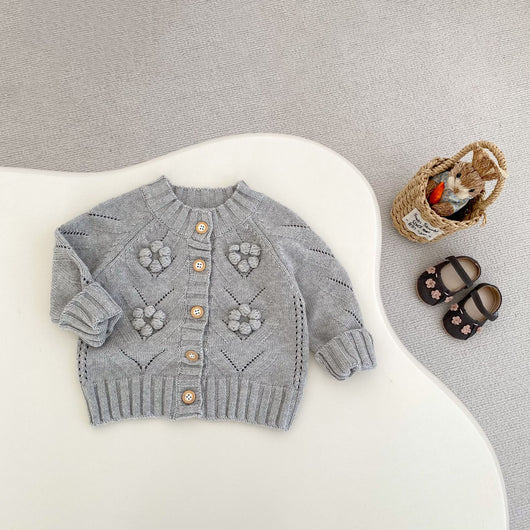 Suéter Tejido a Mano con Calado Hueco para Bebé Niña - Conjunto Coordinado - Image 17
