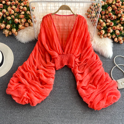 Blusa Elegante Escote V Profundo con Mangas Farol - Estilo Occidental - Image 9