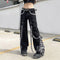 Wide-Leg Denim Pants with Seams and Lace - Modern Wash
