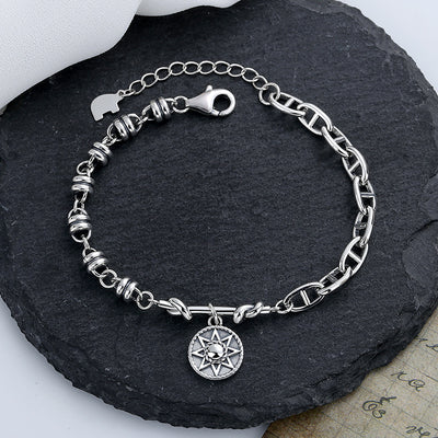 Pulsera Estrella de Ocho Puntas con Cadena Asimétrica en Plata Esterlina - Image 10