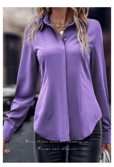 Blusa Ejecutiva Solapa Satinada Manga Larga Slim Fit para Mujer - Image 11