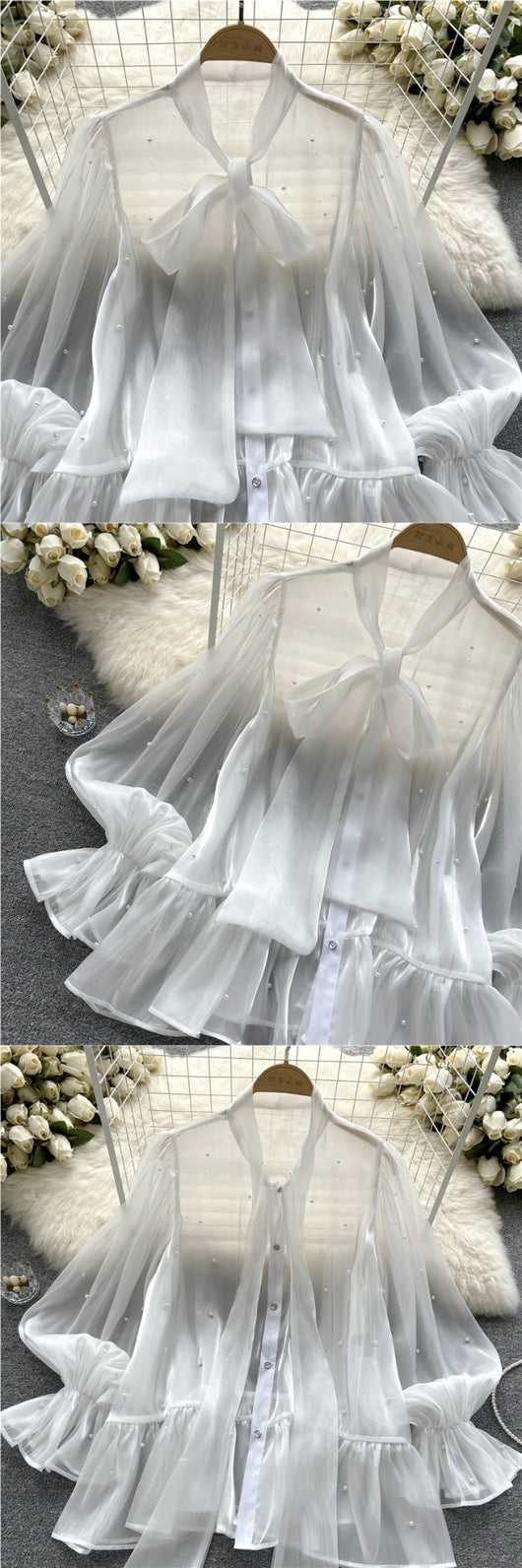 Blusa Elegante con Mangas Acampanadas y Detalle de Moño en Perlas - Image 14
