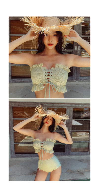 Bikini Escotado de Color Sólido con Top Tubo para Mujer - Image 9