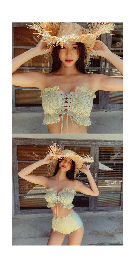 Bikini Escotado de Color Sólido con Top Tubo para Mujer - Image 9