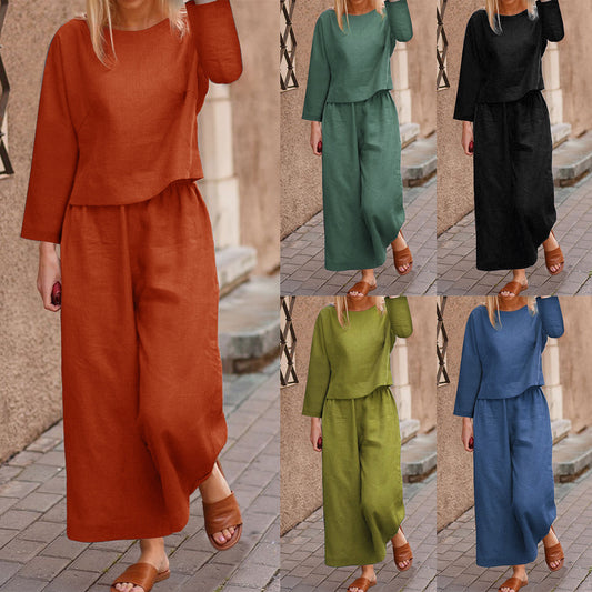 Conjunto de Dos Piezas: Blusa Suelta y Pantalón Tres Cuartos