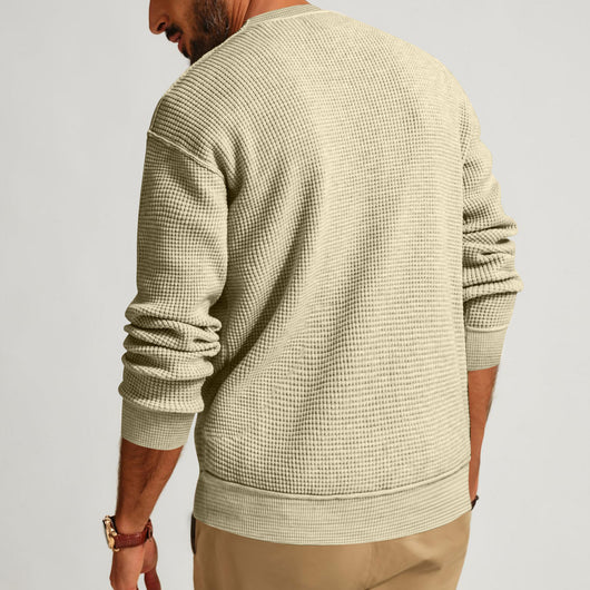 Camiseta Henley Suelta de Algodón Texturizado Manga Larga - Image 24