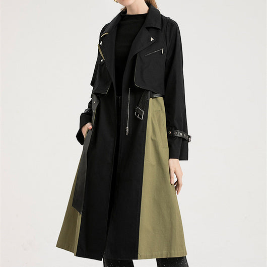 Gabardina Retro con Combinación de Colores Estilo Británico para Mujer