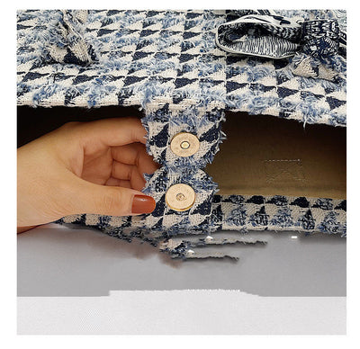 Bolso Tote Texturizado a Cuadros de Gran Capacidad para Viajeros - Image 4