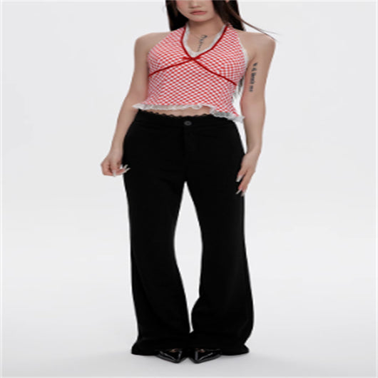 Pantalón Acampanado Negro Talle Alto con Detalles de Encaje para Verano - Image 11
