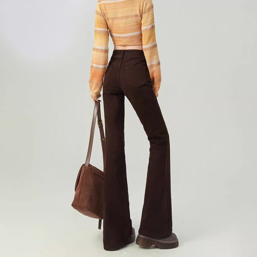 Pantalones Acampanados Talle Alto Moldeadores Marrón para Mujer Petite - Image 5
