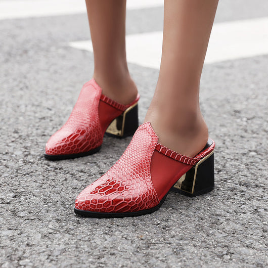 Pantuflas Mujer Talla Grande con Estampado de Serpiente y Tacón Grueso