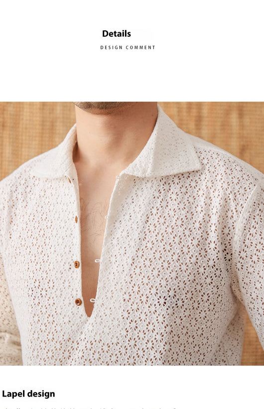 Camisa Casual de Manga Larga con Cuello Abierto y Tela Respirable - Image 9