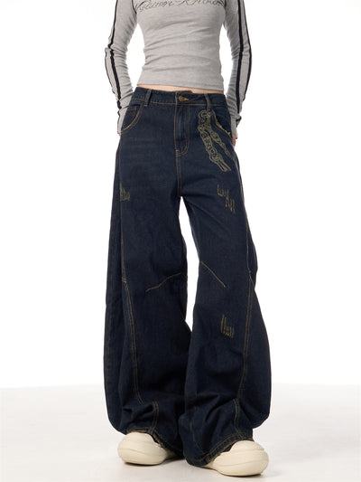 Overol Denim Retro Patchwork de Pierna Ancha para Mujer - Image 23
