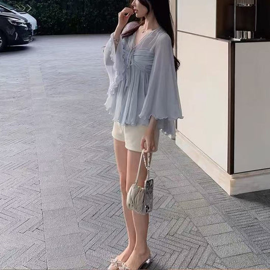 Blusa Chiffon Elegante con Mangas Volantes Mesh de Alta Calidad - Image 11
