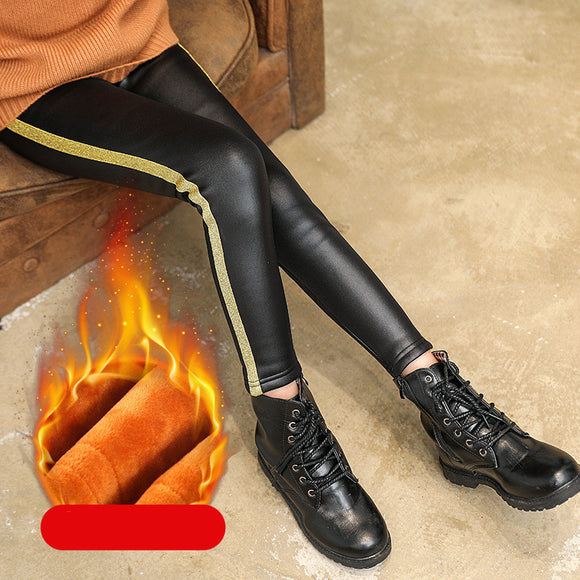 Pantalones de Cuero Gamuza Dorada Premium para Chicas Talla Plus