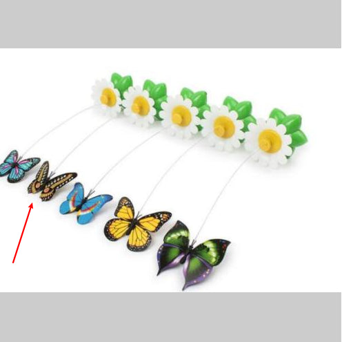 Electric pet toy with a row of white and yellow daisy flowers, green leaves, and five colorful feather birds on wires. - Image 11