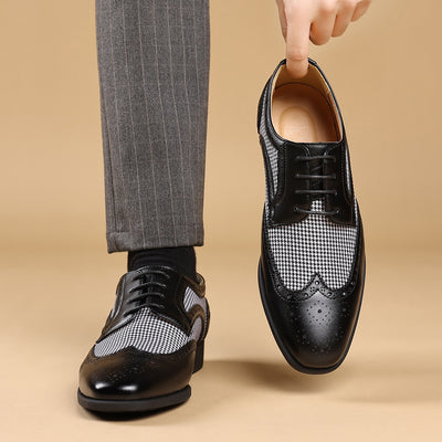 Zapatos Casuales de Cuero con Patrón Pata de Gallo para Hombre - Image 19