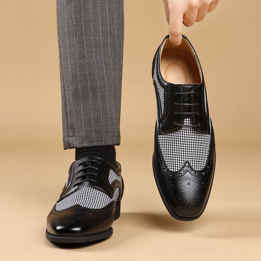 Zapatos Casuales de Cuero con Patrón Pata de Gallo para Hombre - Image 19