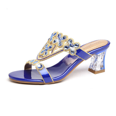 Sandalias de Tacón Bloqueado con Brillantes y Flores de Diamante - Image 11