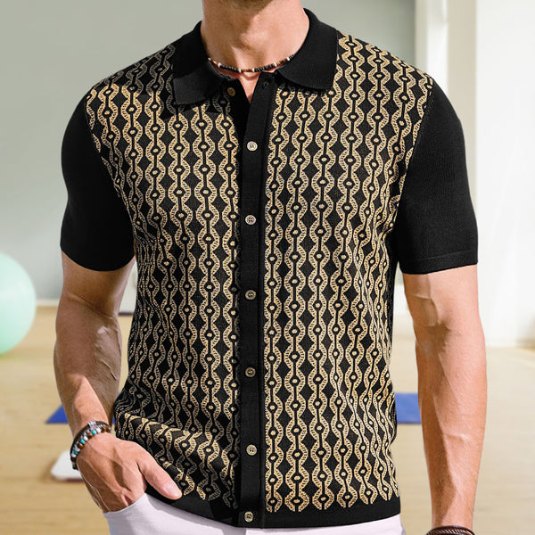 Cardigan Jacquard de Lino Tencel Manga Corta para Hombre
