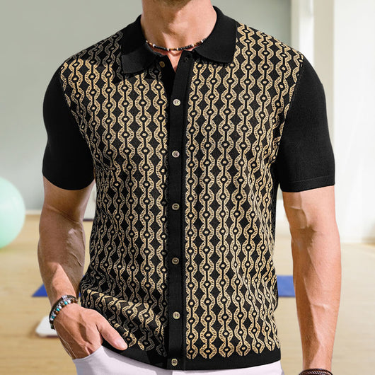 Cardigan Jacquard de Lino Tencel Manga Corta para Hombre