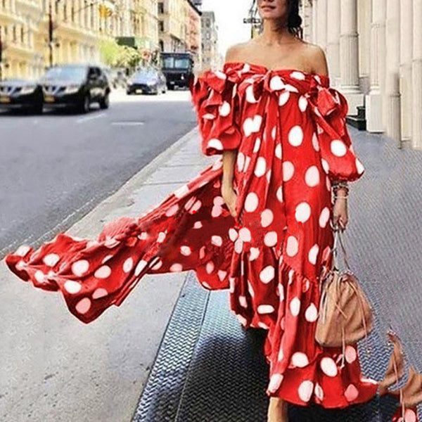 Vestido Bohemio de Lunares para Mujer con Hombros Descubiertos