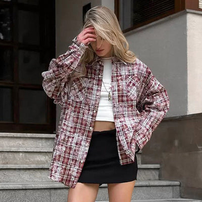 Camisa Cuadros Suelta Manga Larga Casual