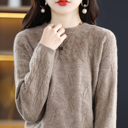Suéter de Lana Pura Cuello Redondo con Textura Jacquard Industrial para Mujer - Image 2