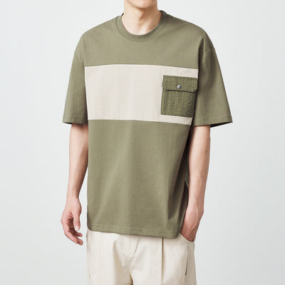 Camiseta de Algodón Peinado con Contraste de Patchwork - Image 7