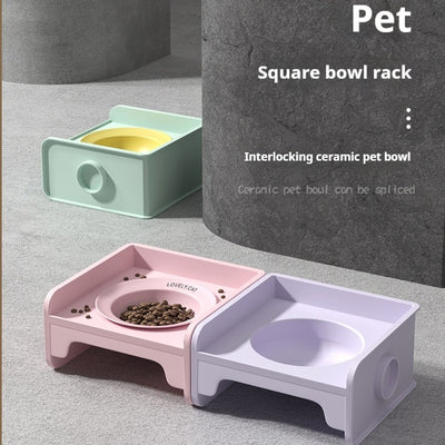 Comedero Elevado de Cerámica para Gatos con Marco Ajustable