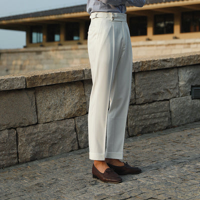 Pantalón Recto Talle Alto Blanco Estilo Italiano Clásico con Botones - Image 4
