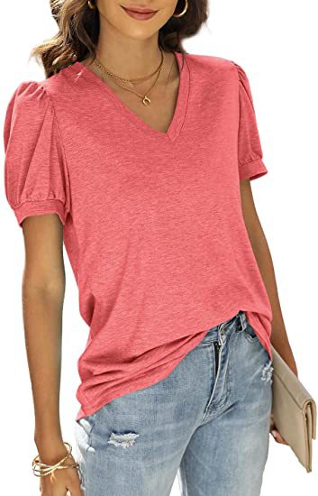 Blusa Casual Mujer Cuello V Manga Abullonada Suelta - Estilo Europeo Americano - Image 22
