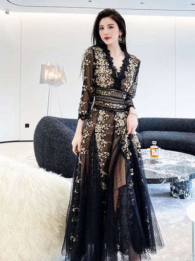 Vestido Elegante Estilo Hepburn con Malla Bordada Premium - Image 5