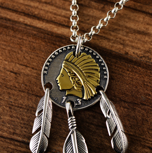 Dije Plata Esterlina Diseño Indio Pluma Vintage para Hombre - Image 5
