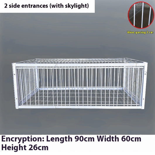 White wire pigeon cage with two side entrances and a skylight, measuring 60x40x26 cm with 2cm wire spacing. - Image 18