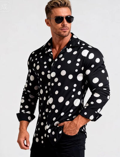 Camisa Casual de Manga Larga con Estampado de Lunares para Hombre - Image 2