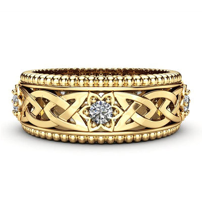 Anillo de Boda Hueco con Diamante Blanco Chapado en Oro 14K - Image 12
