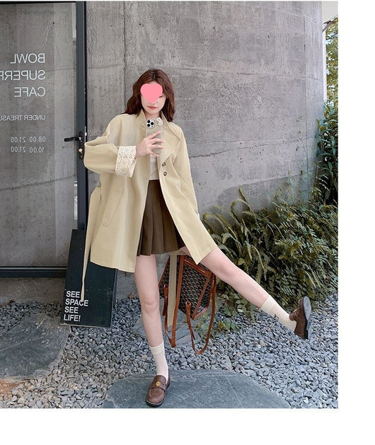Cortavientos Khaki Cuello Mao para Mujer - Estilo Británico Otoño - Image 16