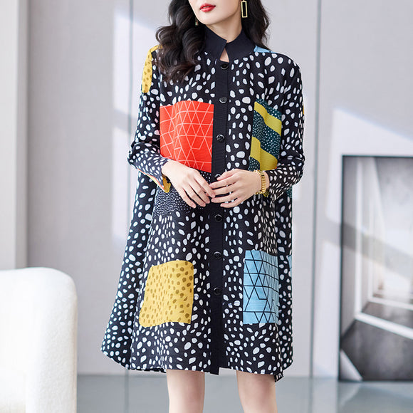 Vestido Talla Grande Plisado con Estampado - Corte A Suelto