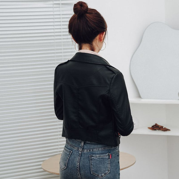 Chaqueta de Cuero Coreana Slim Plus Size con Forro Polar Desmontable