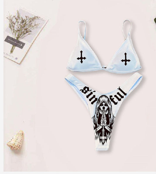 Bikini Realce Angel Demonio con Escote Pronunciado - Traje de Baño Dividido para Mujer