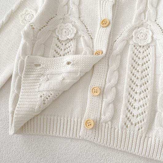 Chaqueta de Punto Tejida a Mano con Flores para Bebé Niña - Algodón Puro - Image 15