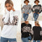 Suéter Tejido Estampado Leopardo Cuello Redondo con Parches de Contraste para Mujer